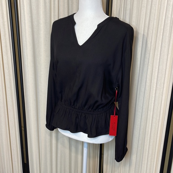 NWT- JENNIFER LOPEZ BLACK PUFFY LONG SLEEVE PEPLUM BLOUSE SIZE XS - Picture 3 of 11